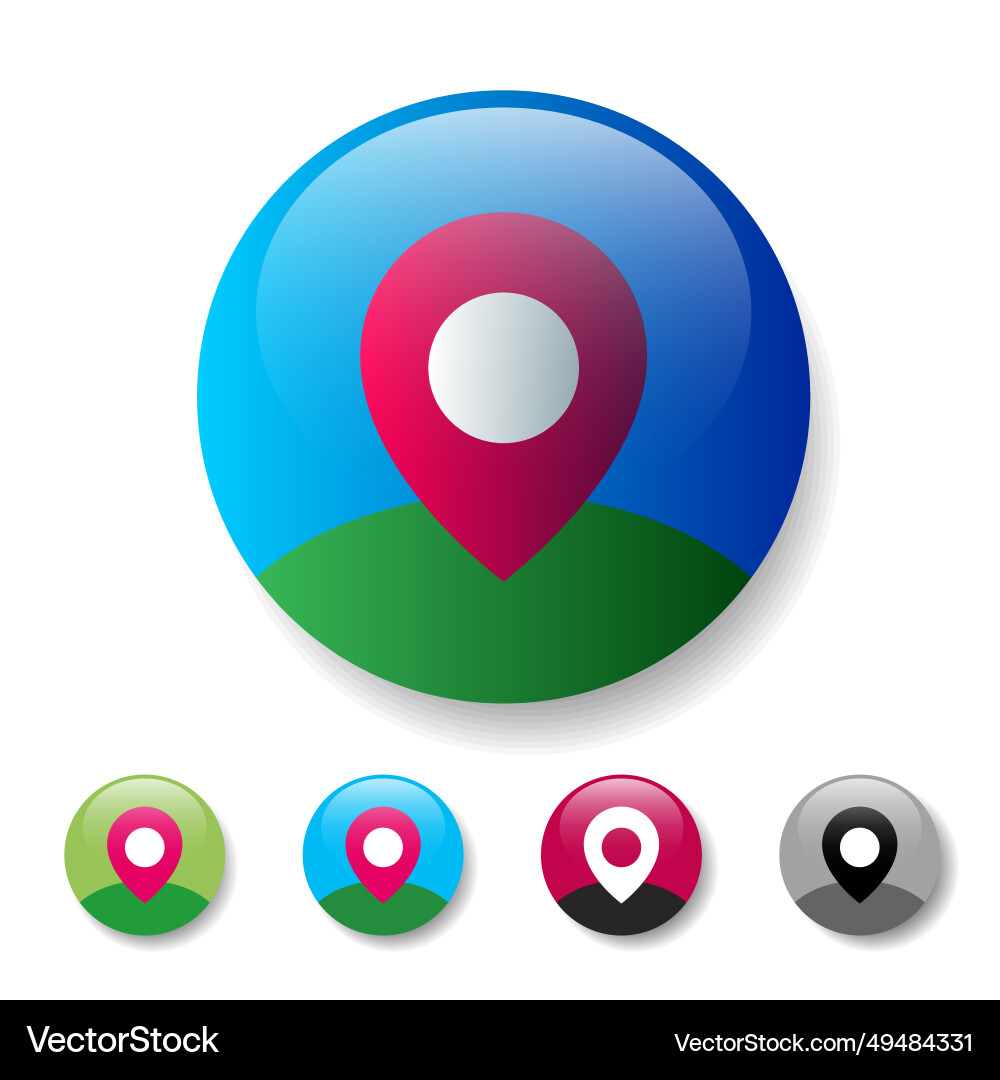 Map marker icon set glossy buttons vector image