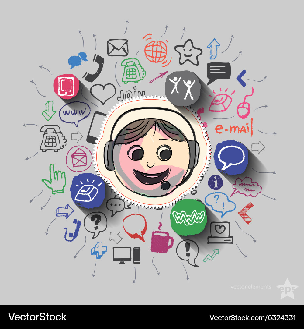 Operator and collage with web icons background vector image