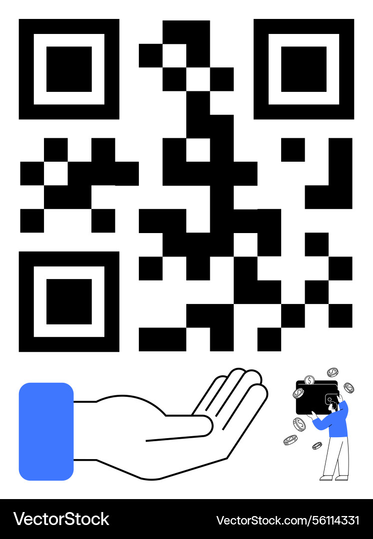 Qr code with open hand and wallet Qr code with open hand and wallet vector image