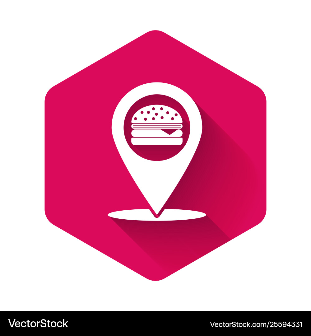 White map pointer with fast food burger icon Vector Image