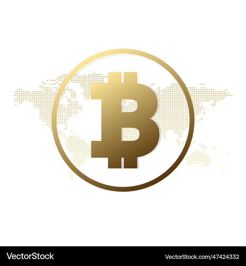 Bitcoin gold sign with world map blockchain vector image