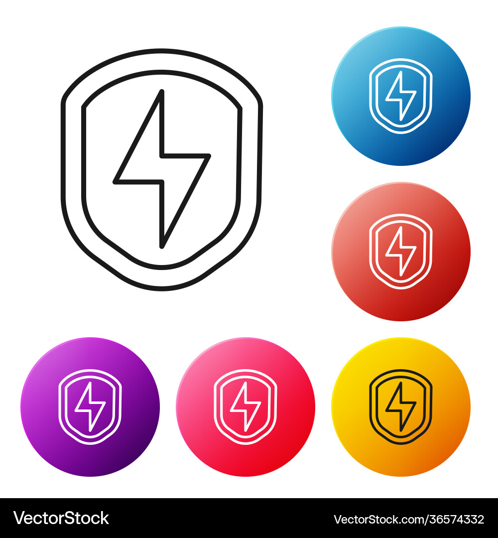 Black line secure shield with lightning icon Black line secure shield with lightning icon Vector Image