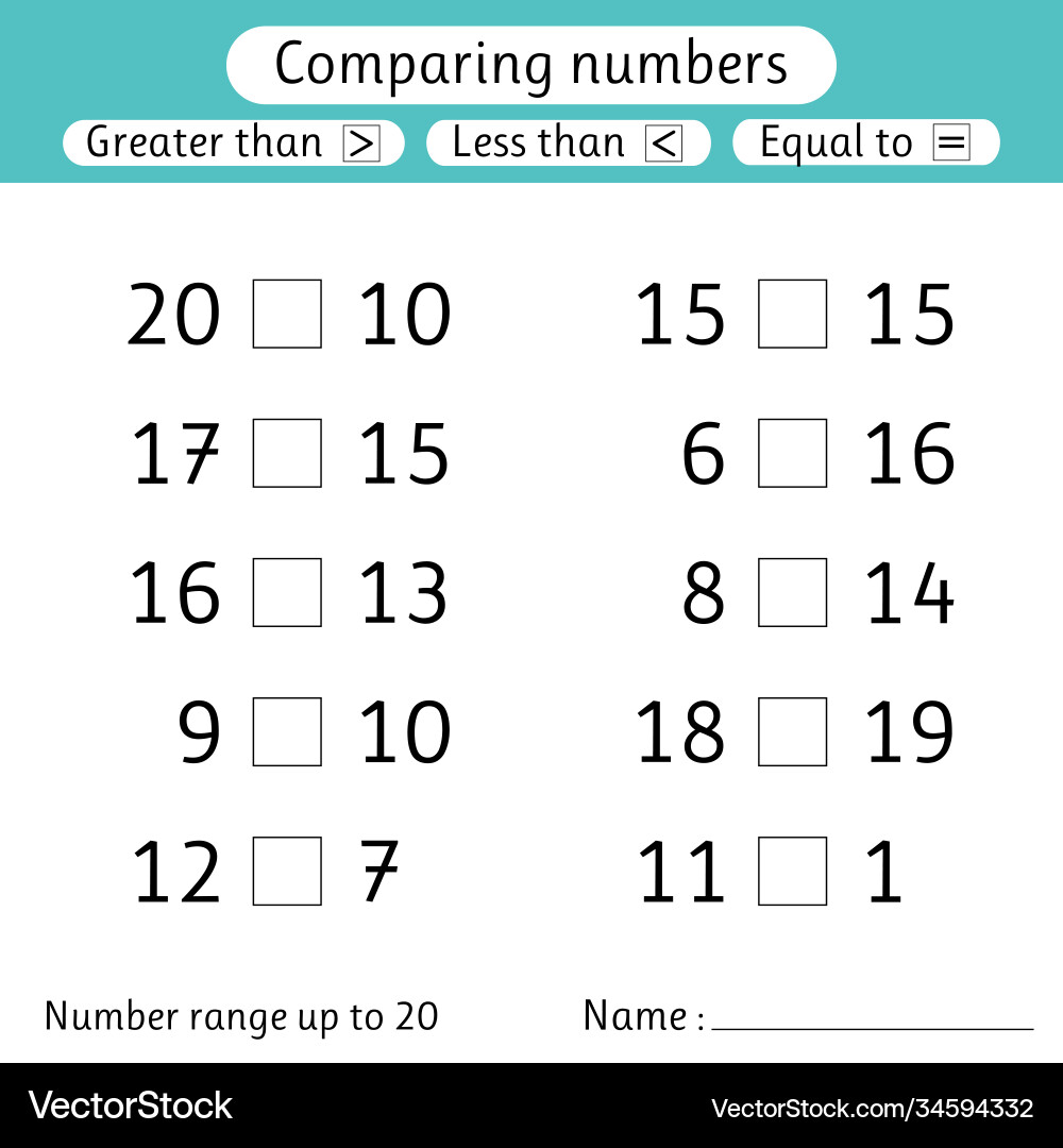 Comparing Numbers: Less Than, Greater Than, Equal Vector Image