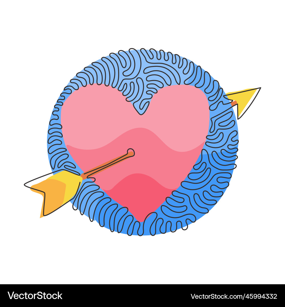Continuous one line drawing heart with arrow icon Vector Image