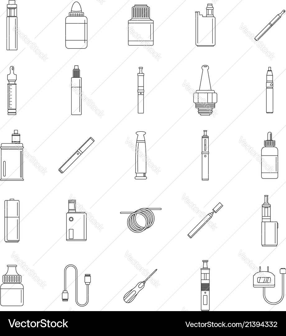Electronic cigarette mod icons set outline style Electronic cigarette mod icons set outline style vector image