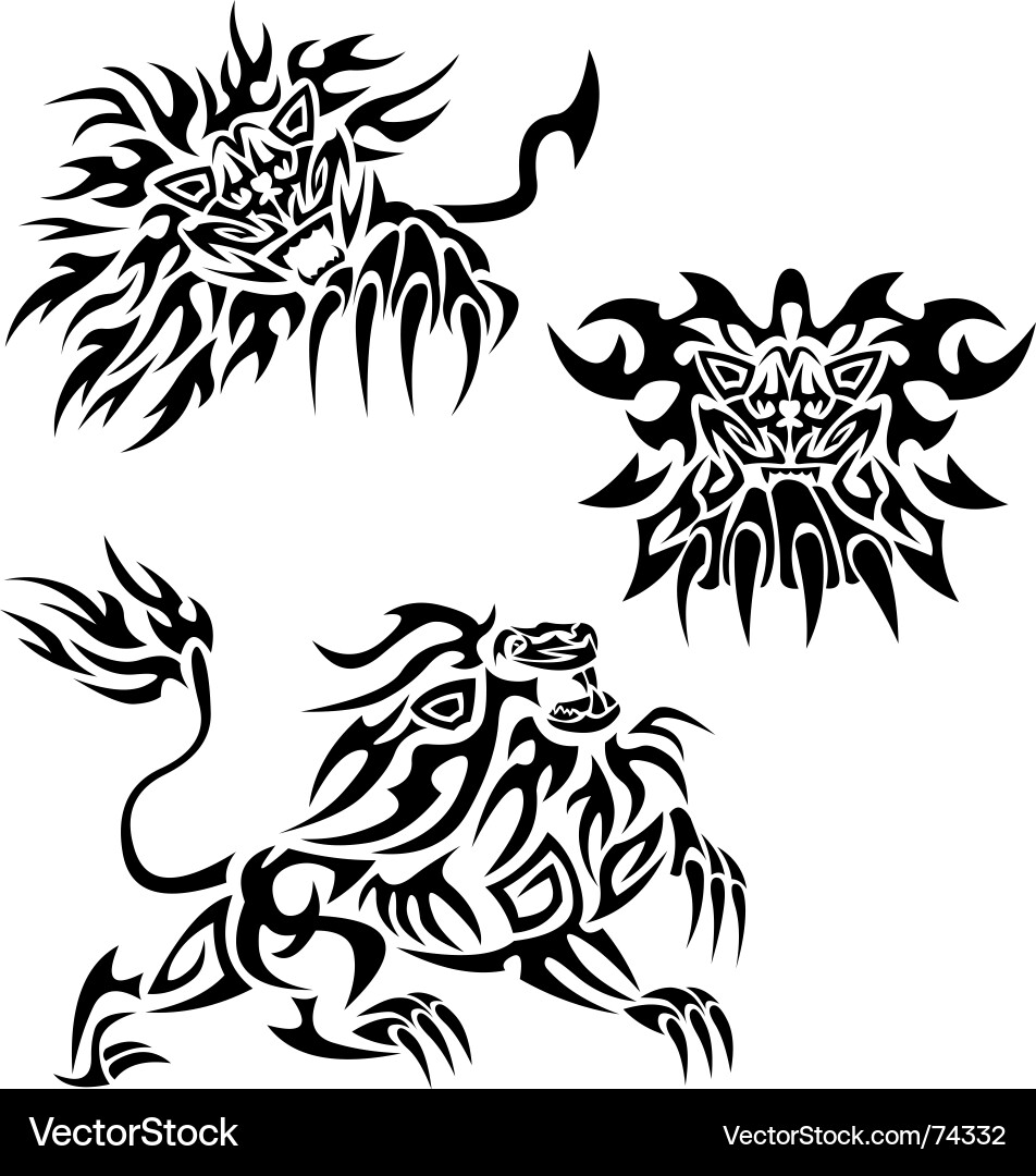 Flaming Tribal Lions Vector Image