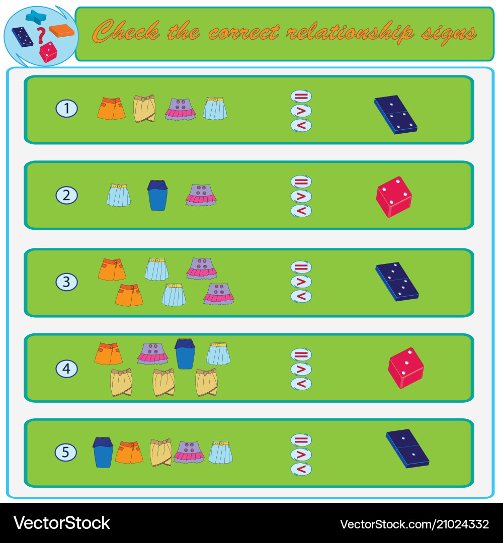 Logical task check the correct relationship signs Logical task check the correct relationship signs Vector Image
