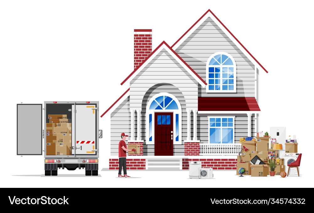 Moving to new house family relocated home Moving to new house family relocated home vector image