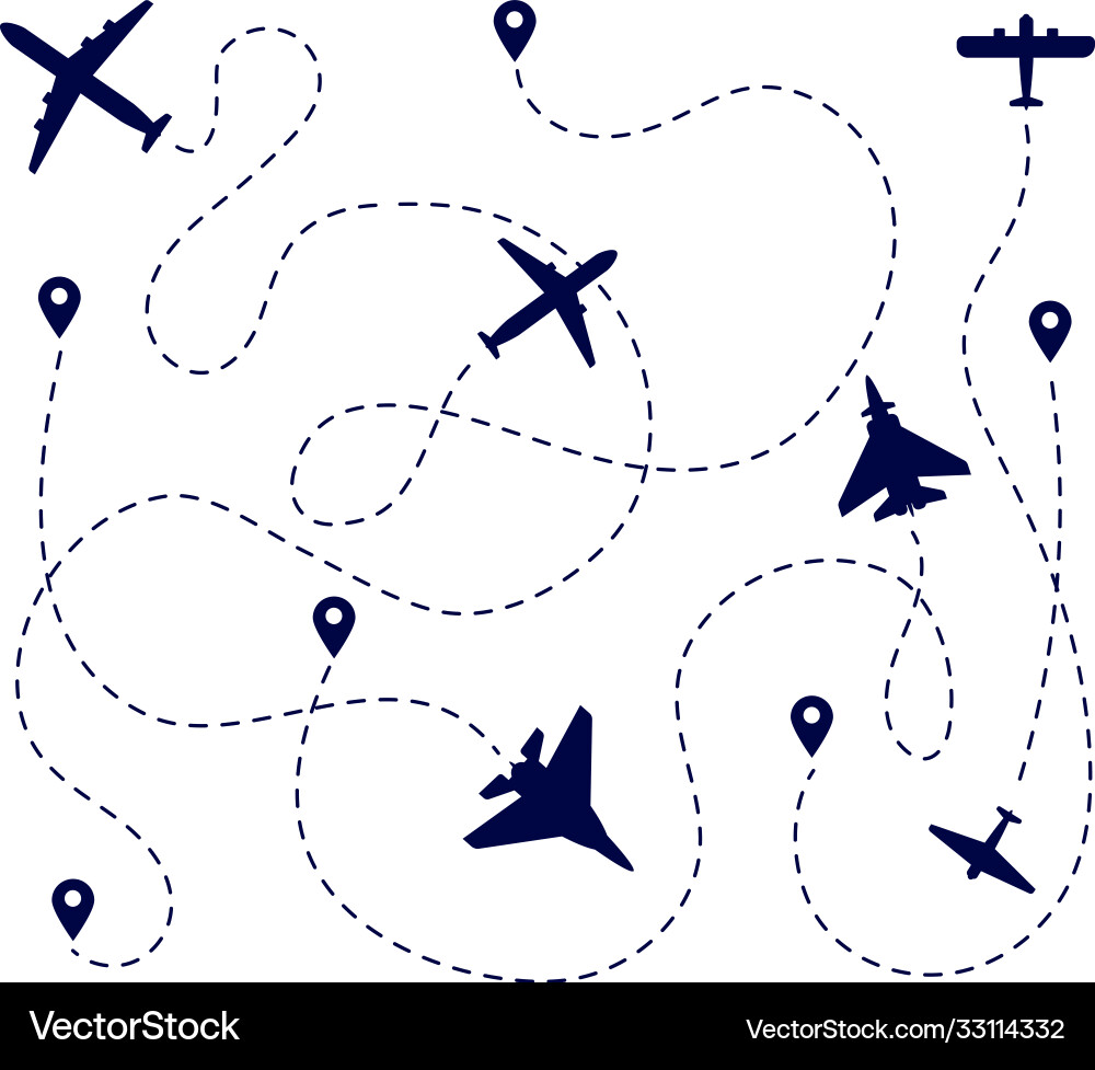 Plane paths aircraft way dotted path or road vector image