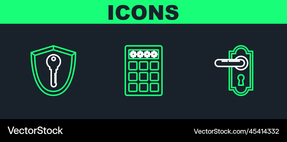 Set line door handle shield with key and password Set line door handle shield with key and password vector image