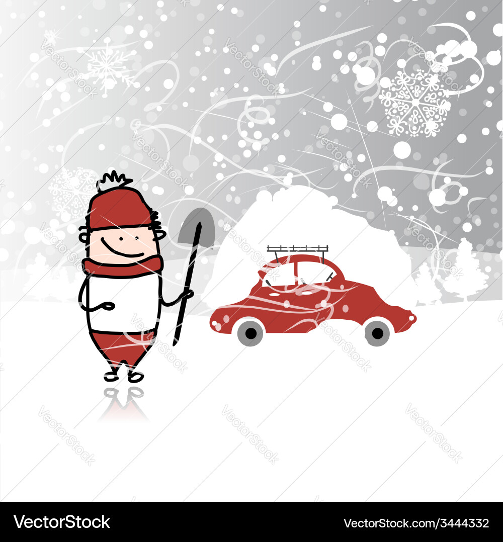 Snowy Car with Snow Bank Vector Image