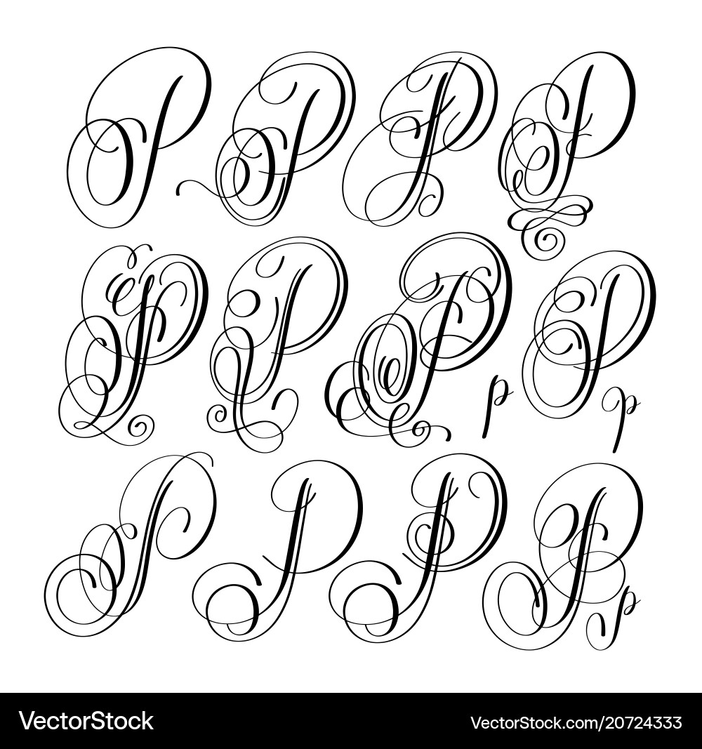 Calligraphy Lettering Script 'P' Set vector image