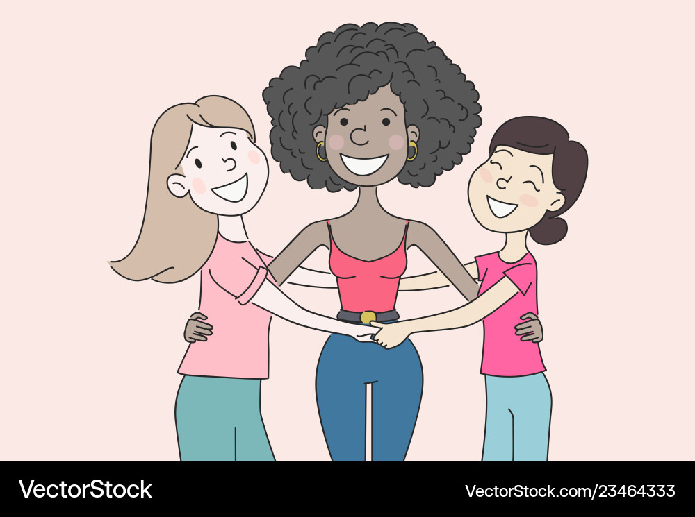 Glückliche Frauen oder Mädchen - caucasian african asian Glückliche Frauen oder Mädchen - caucasian african asian vektorbild