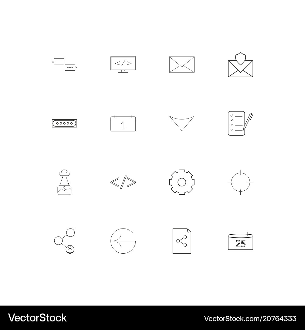 Internet technologies linear thin icons set Vector Image