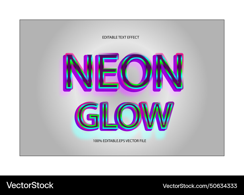 Neon glow editable text effect emboss gradient Vector Image