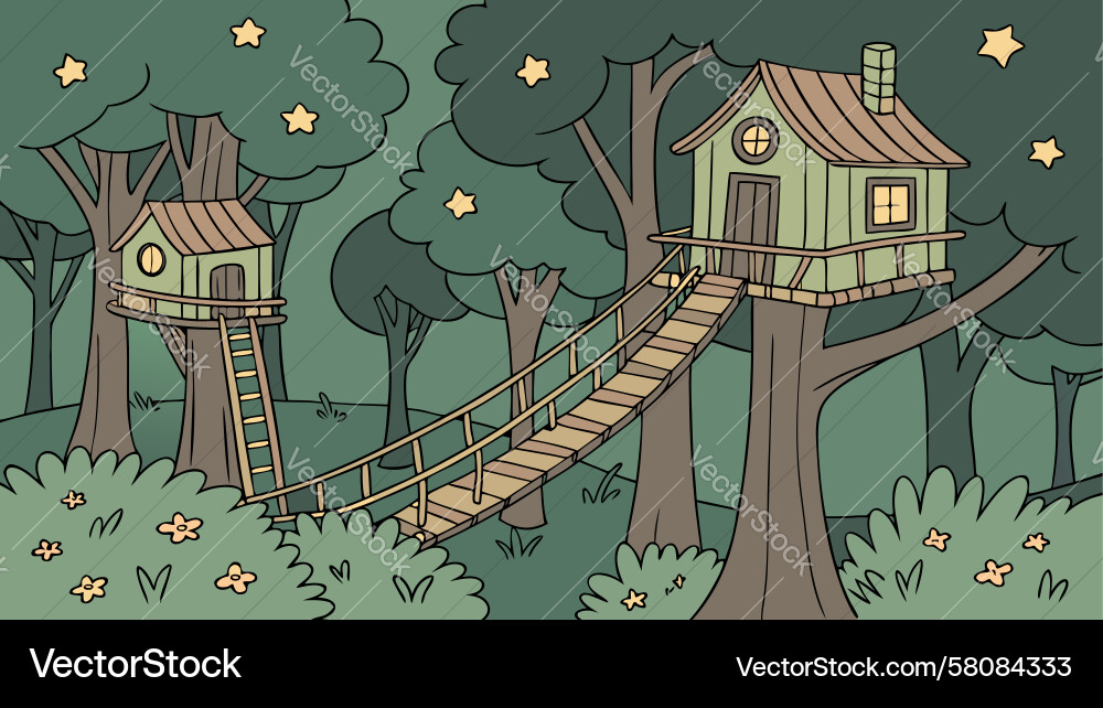 Rustic Treehouse in Forest Vector Image