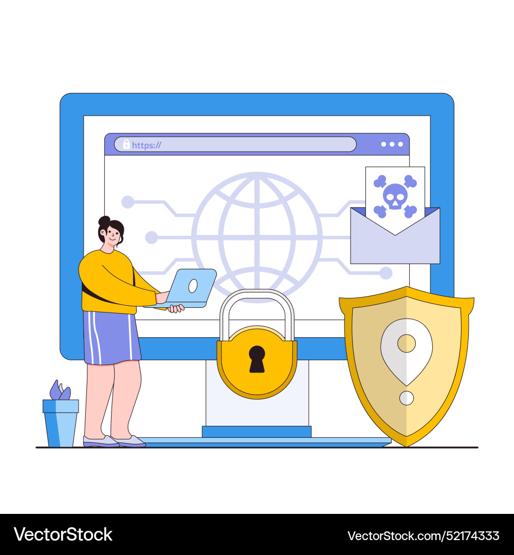 Safe online navigation concept with characters vector image