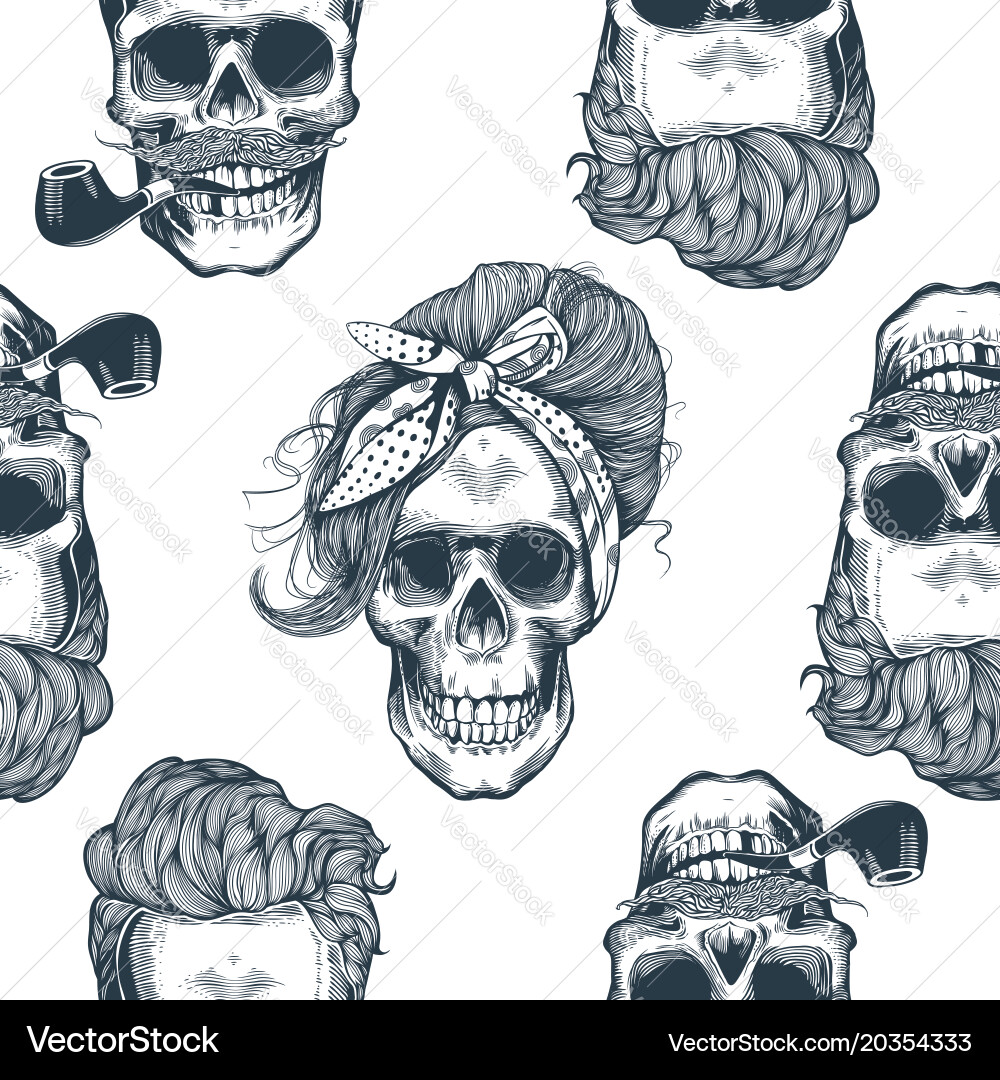 Seamless pattern in pop art style with skeleton vector image