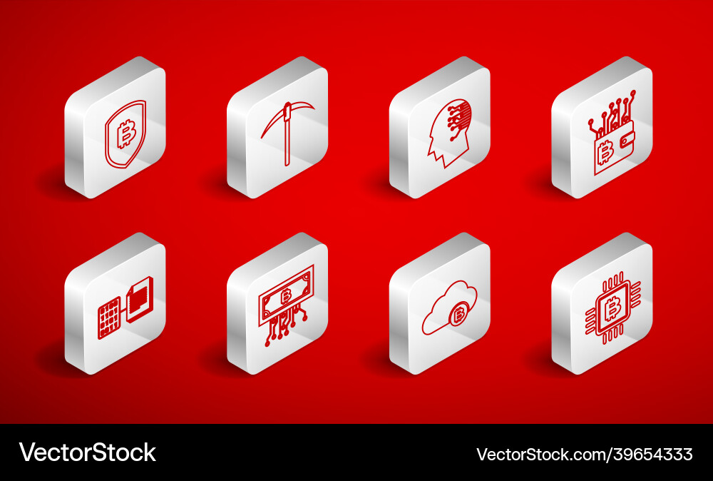 Set line cpu mining farm pickaxe brain Set line cpu mining farm pickaxe brain vector image