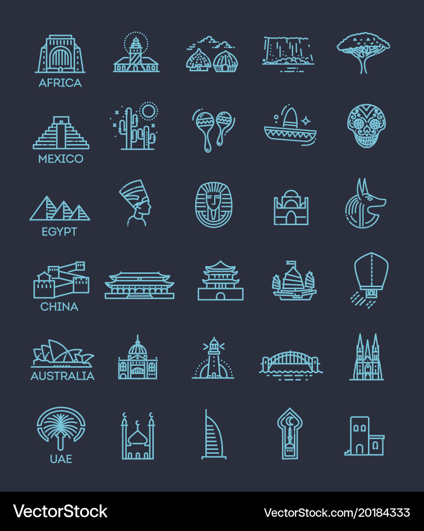 Simple linear icon set representing global vector image
