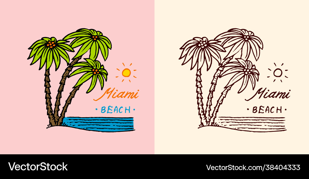 Tropical green palm emblem surfing sign summer Tropical green palm emblem surfing sign summer vector image