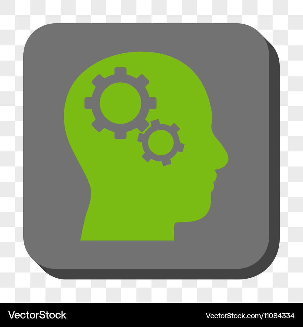 Brain gears rounded square button vector image