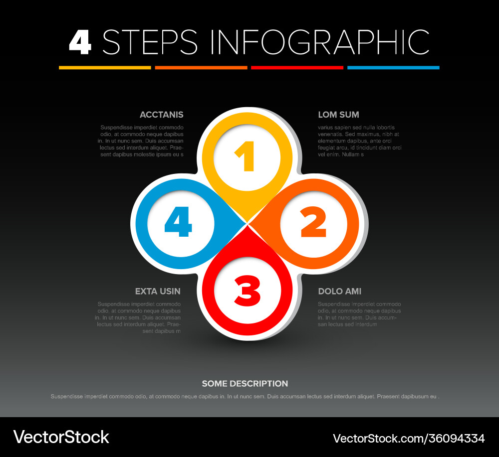 Dark four color circle pointers steps process Vector Image