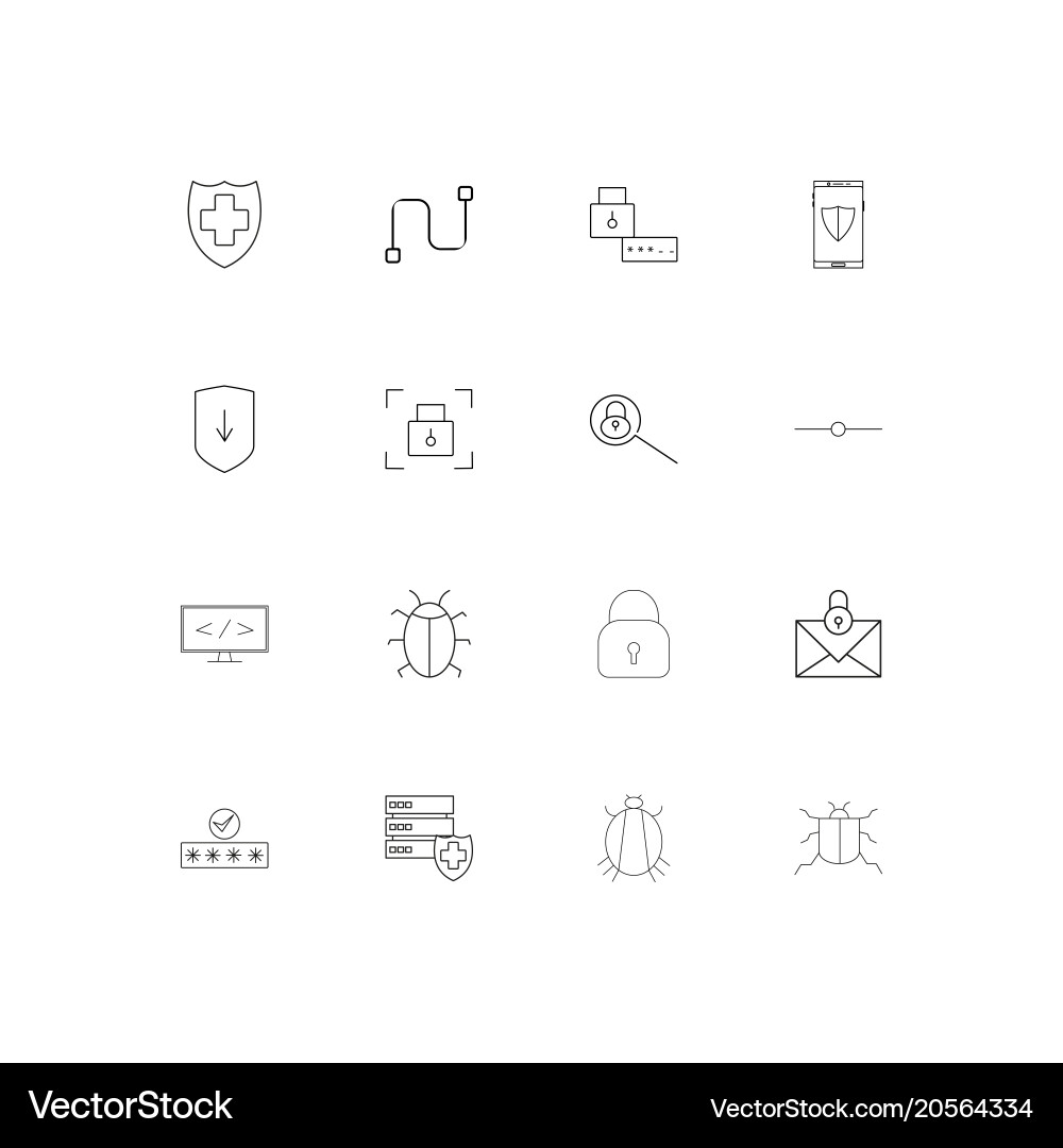 Internet security simple linear icons set vector image