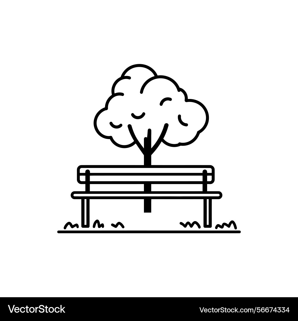Park bench line icon with a tree transparent Vector Image