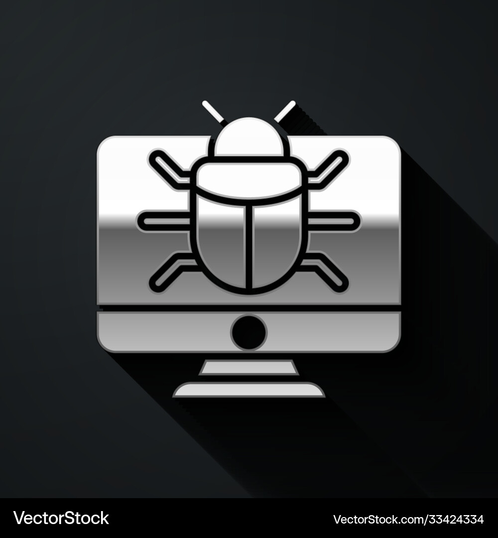 Silver system bug on monitor icon isolated Vector Image