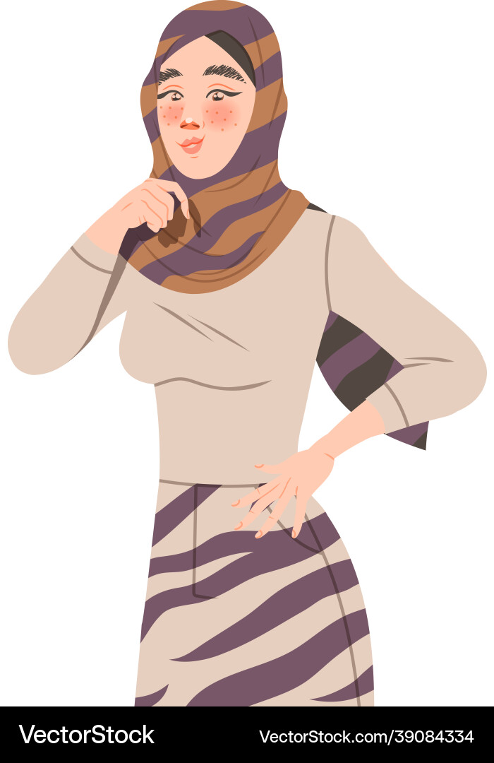 Young muslim woman in hijab posing for selfie Young muslim woman in hijab posing for selfie vector image
