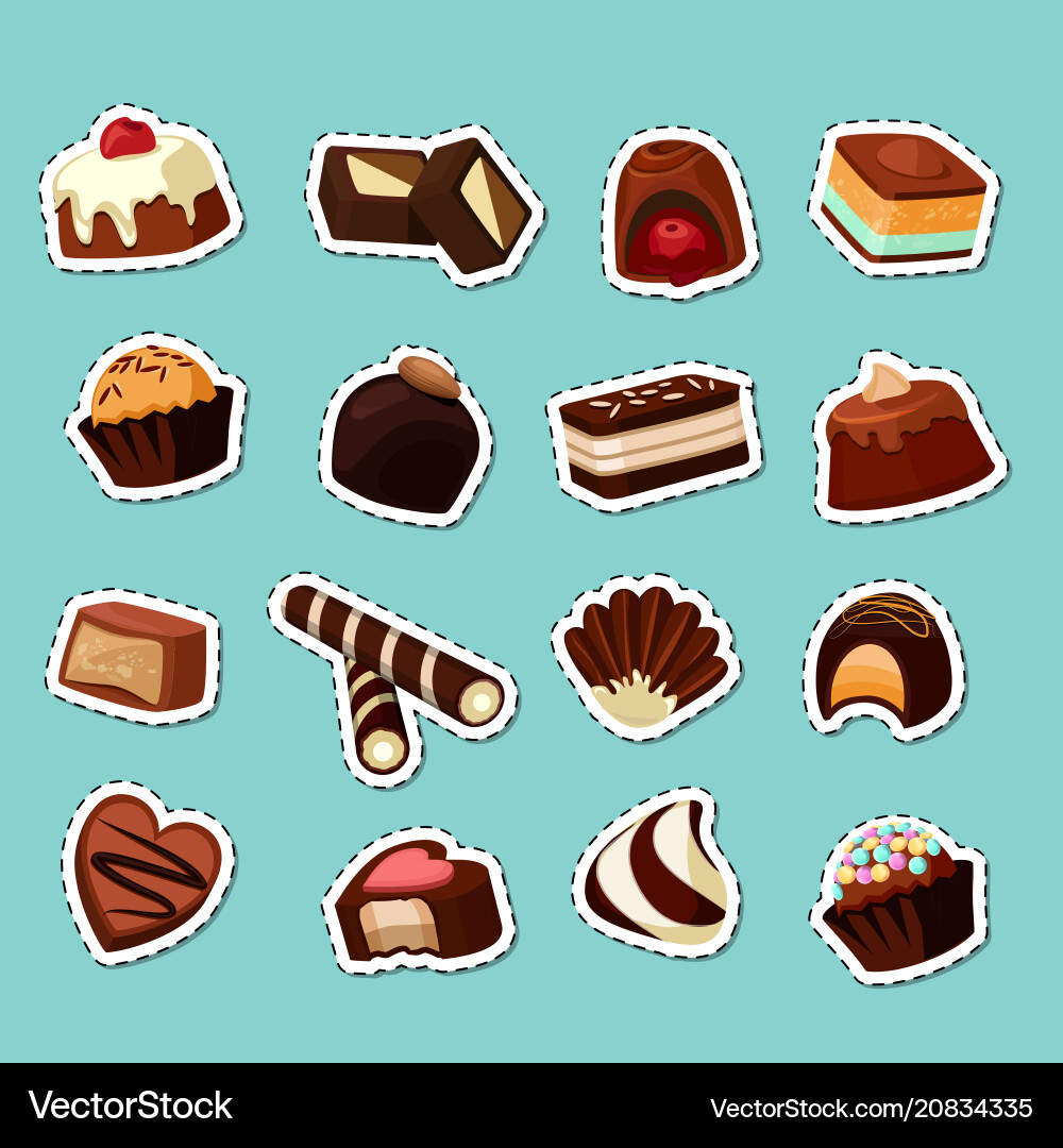Cartoon Chocolate Candy Stickers Vector Image