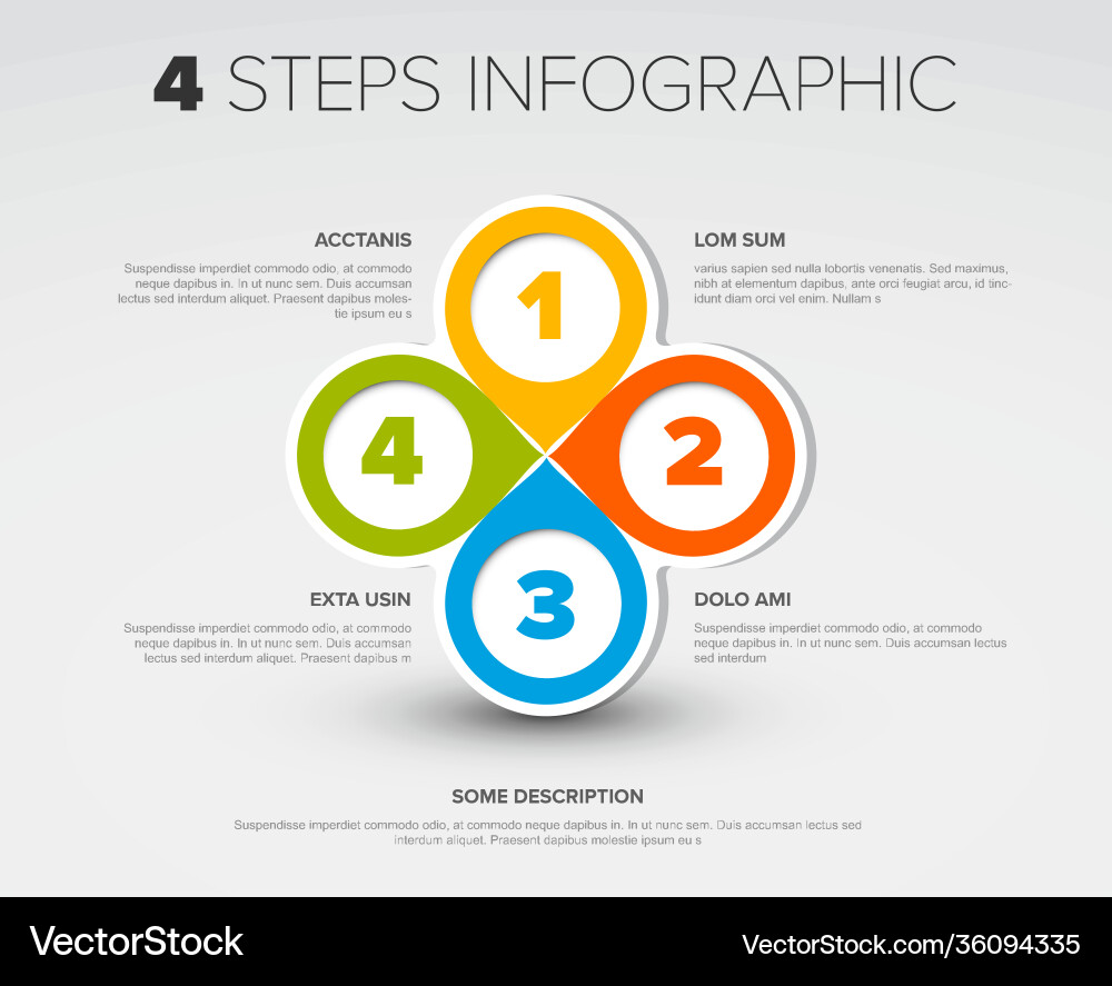 Four color circle pointers steps process Four color circle pointers steps process Vector Image