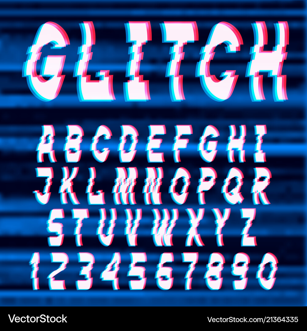 Glitch Font - Distorted Pixel Effect vector image