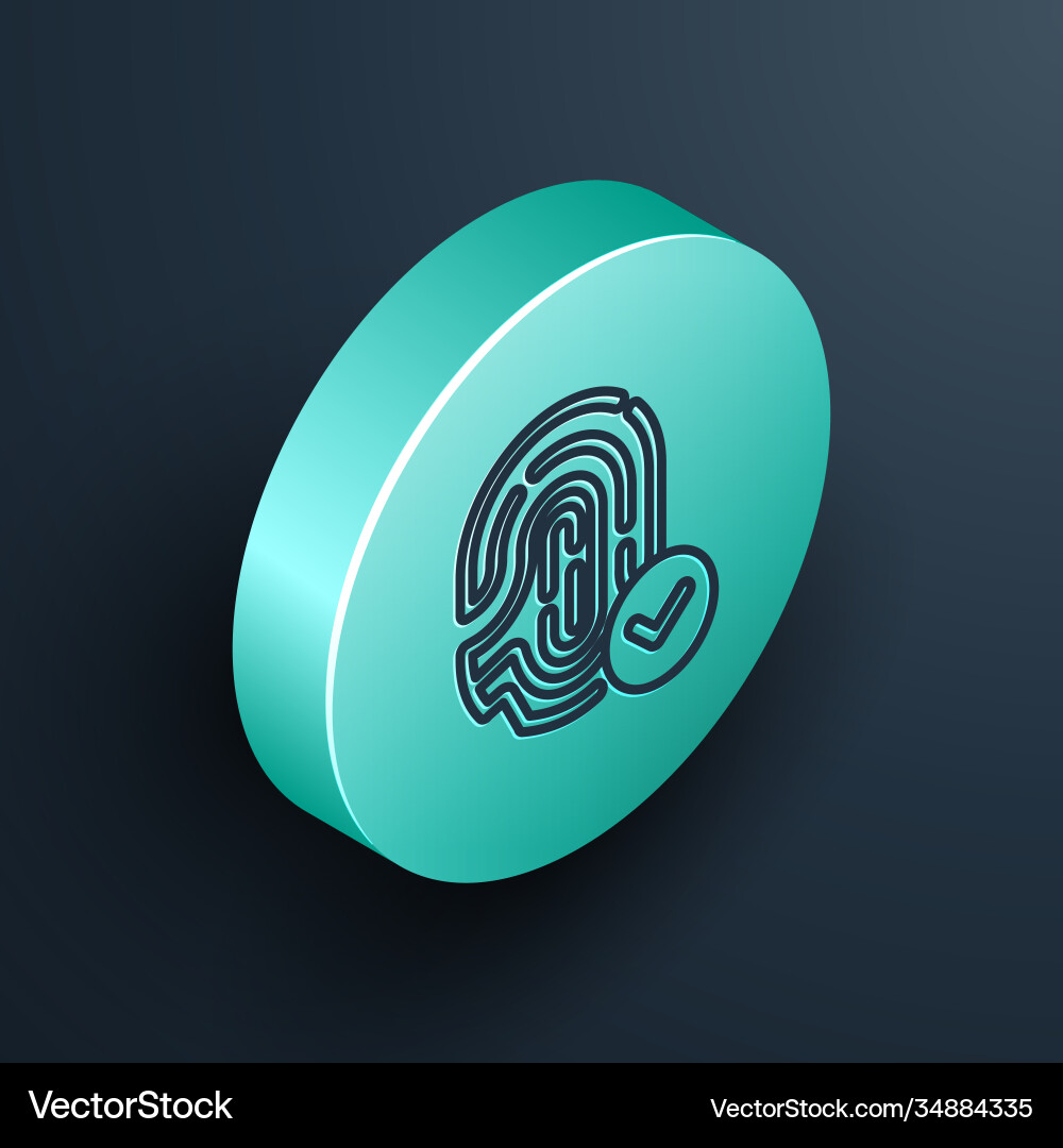 Isometric line fingerprint with check mark icon Isometric line fingerprint with check mark icon Vector Image