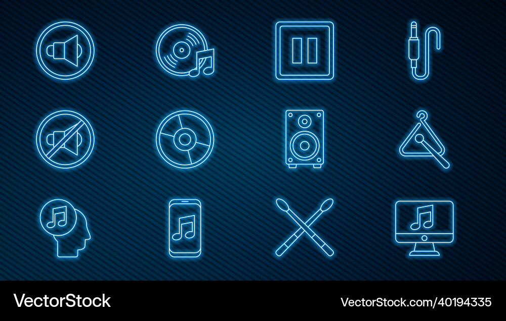 Set line computer with music note triangle Set line computer with music note triangle Vector Image