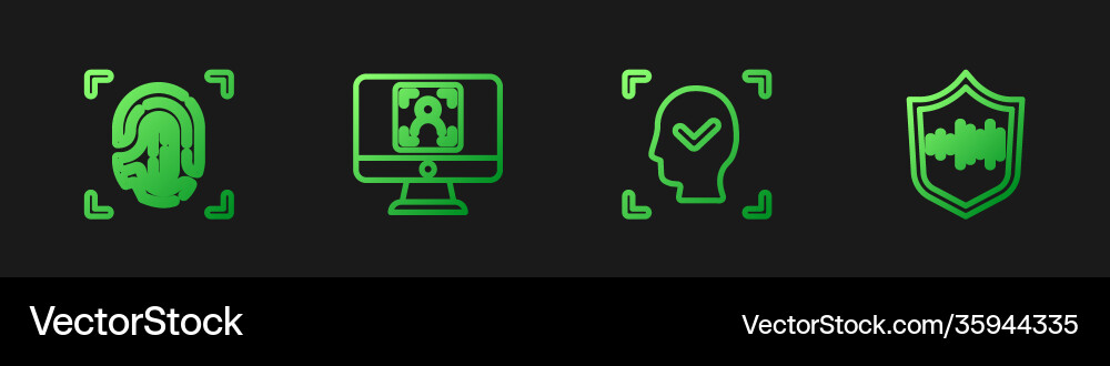 Set line face recognition fingerprint and shield Set line face recognition fingerprint and shield vector image