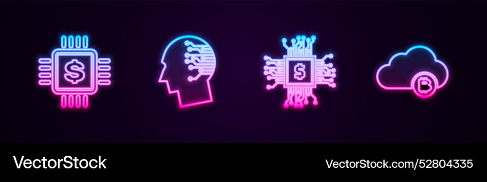 Set line processor chip with dollar brain Set line processor chip with dollar brain vector image