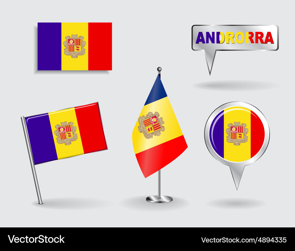 Set of andorran pin icon and map pointer flags vector image