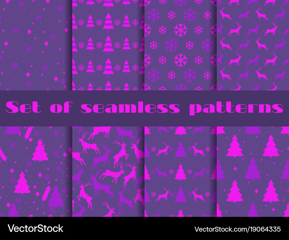 Set of christmas seamless patterns with fir-trees vector image