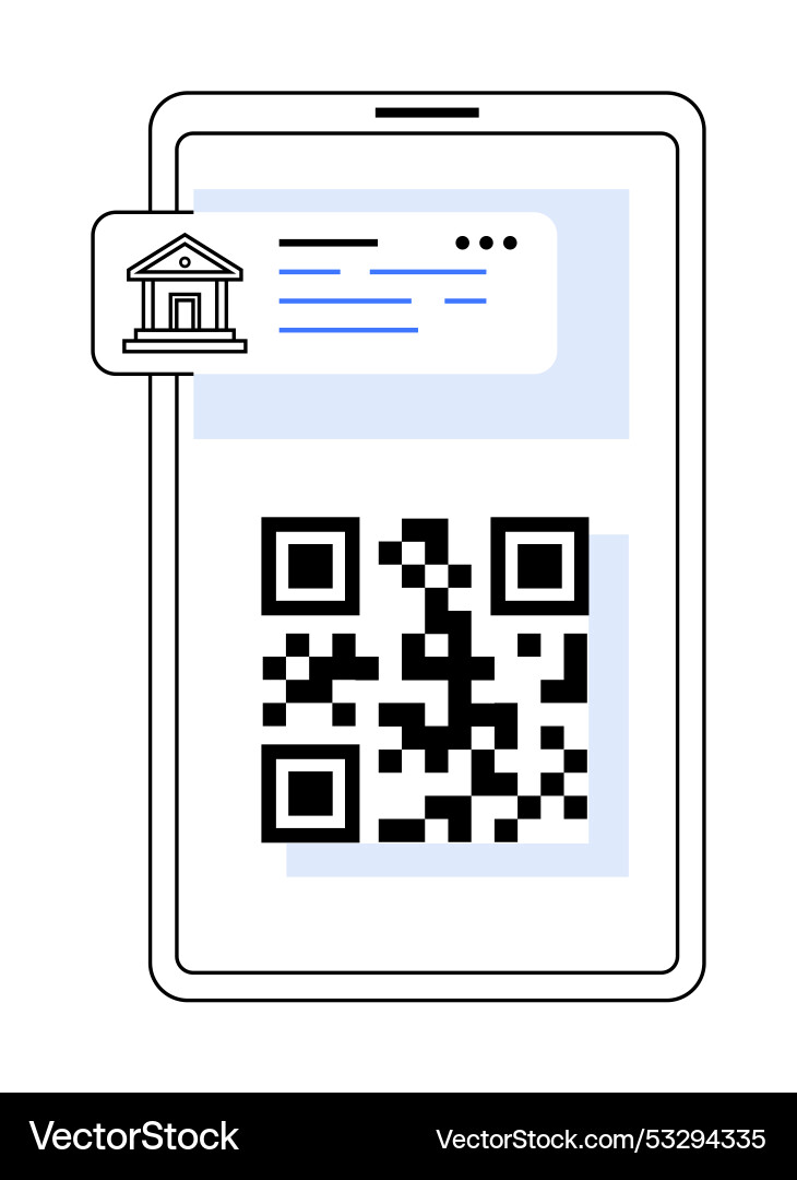 Smartphone displaying qr code for bank payment Smartphone displaying qr code for bank payment vector image