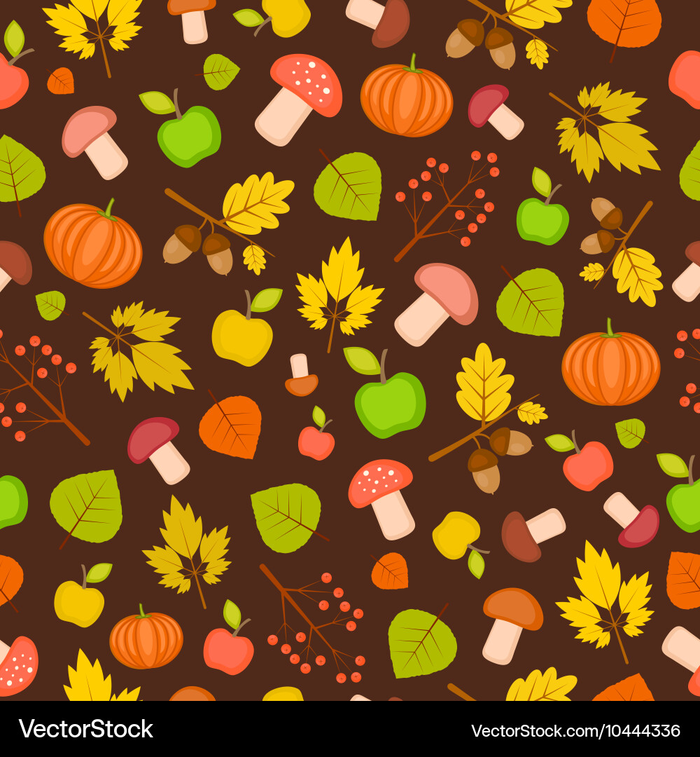Autumn seamless texture with pumpkins leaves Vector Image