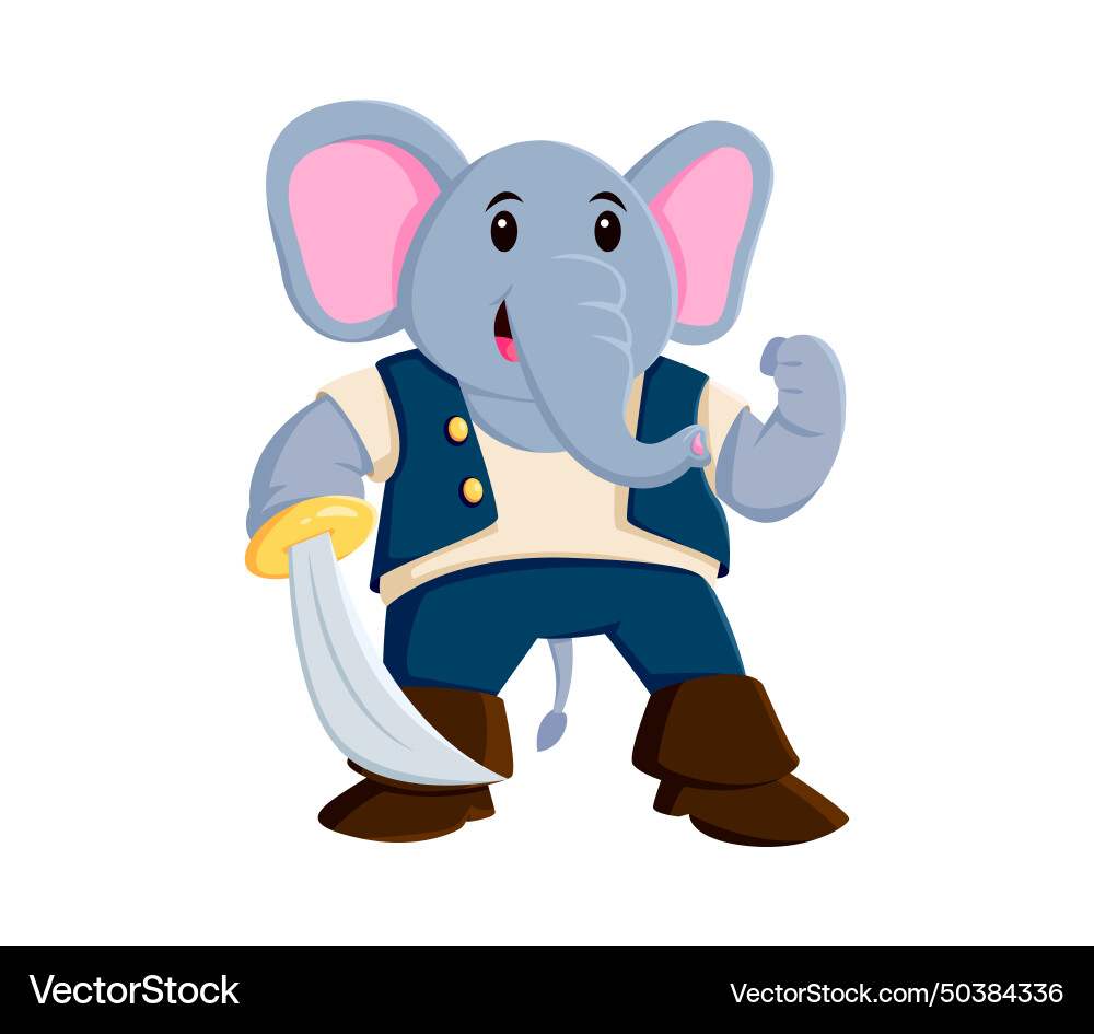 Cartoon elephant pirate character wields a saber Cartoon elephant pirate character wields a saber vector image