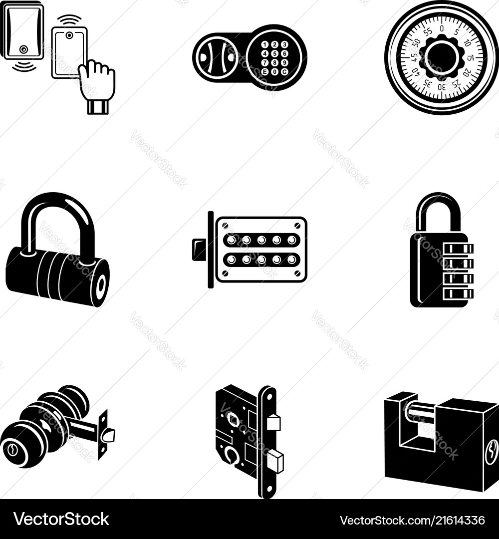 Complex lock icons set simple style Complex lock icons set simple style vector image
