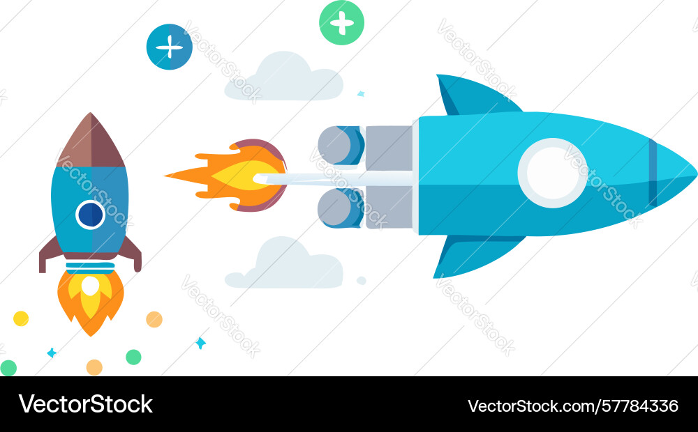 Dynamic blue rocket with speed lines and stars Vector Image