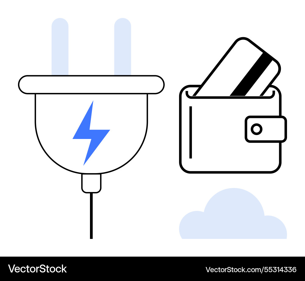 Electric plug wallet with credit card and cloud Vector Image