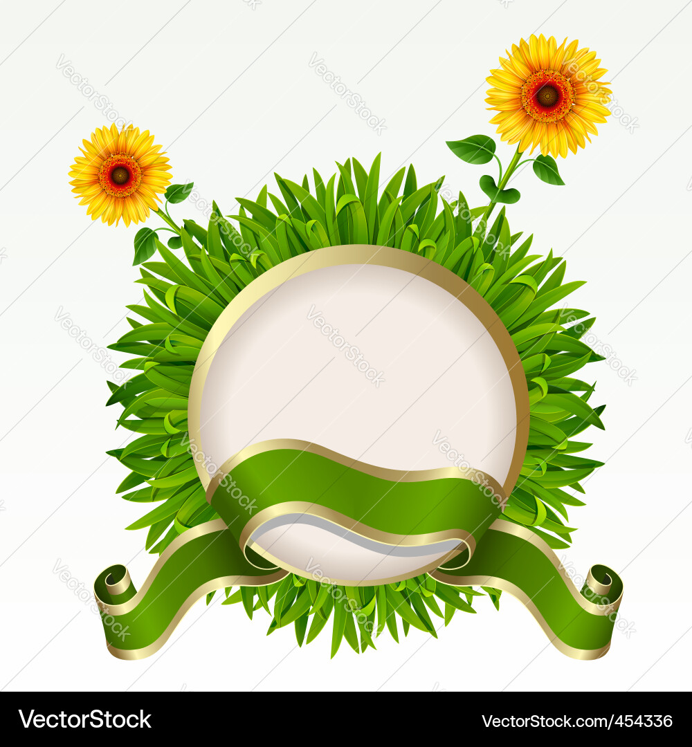 Green Grass Border with Sunflowers Vector Image
