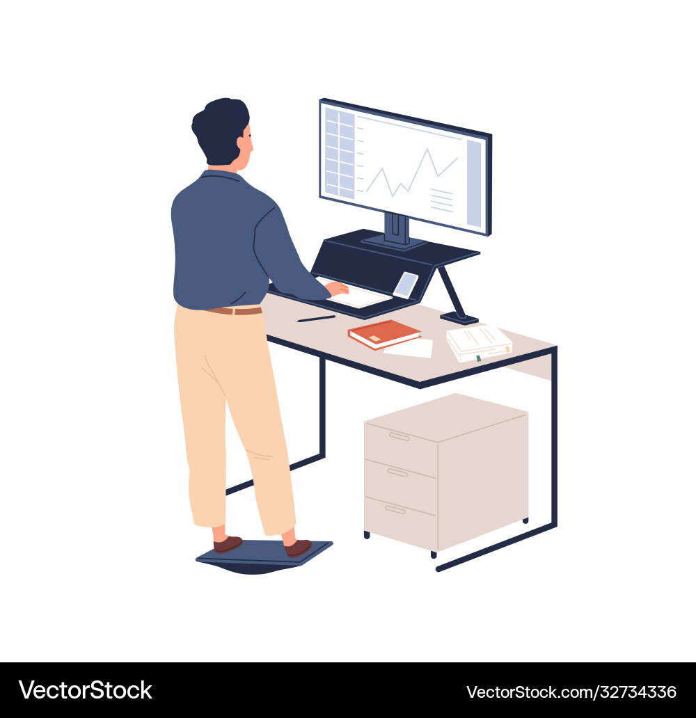 Man Working on Computer at Ergonomic Desk vector image
