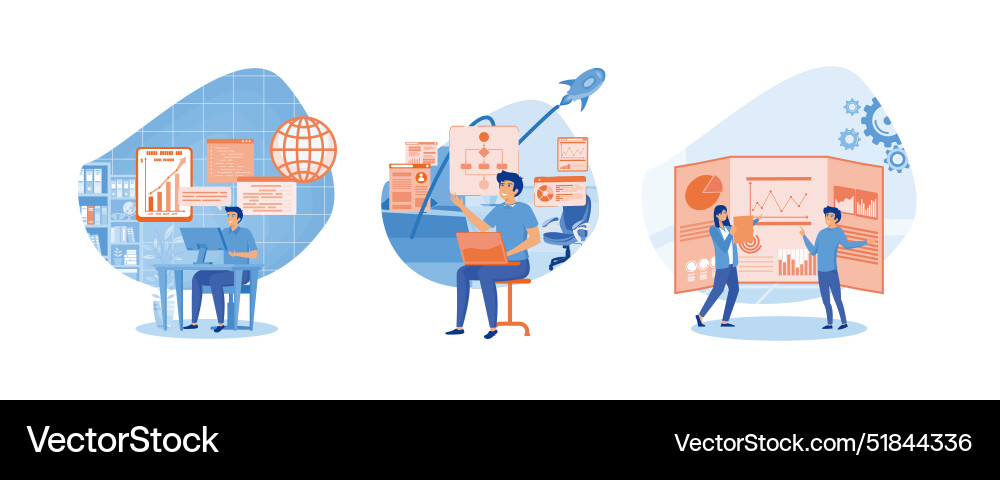 Man working with big data and databases using Vector Image