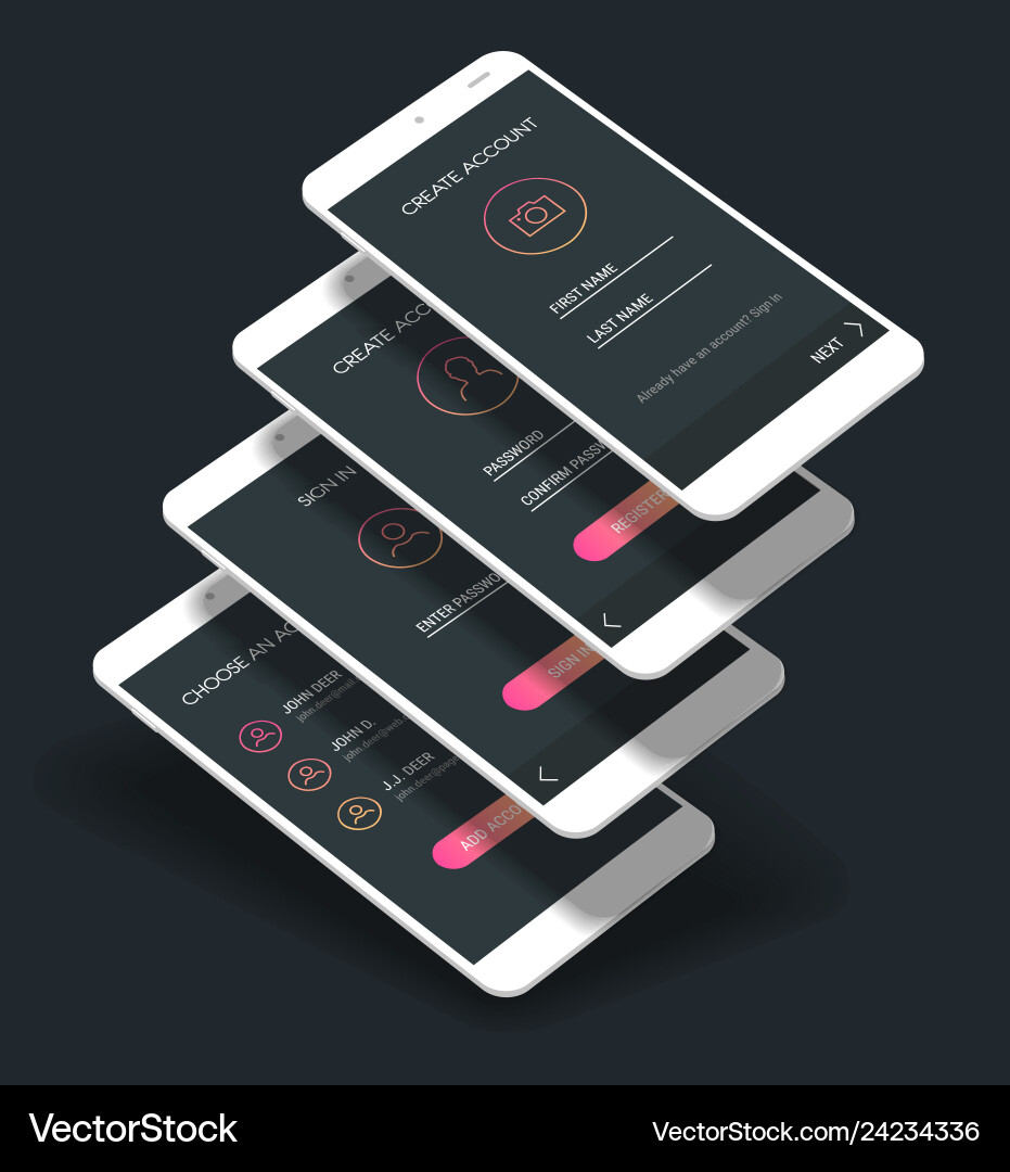 Mobile app ui sign in and up screens 3d Mobile app ui sign in and up screens 3d vector image